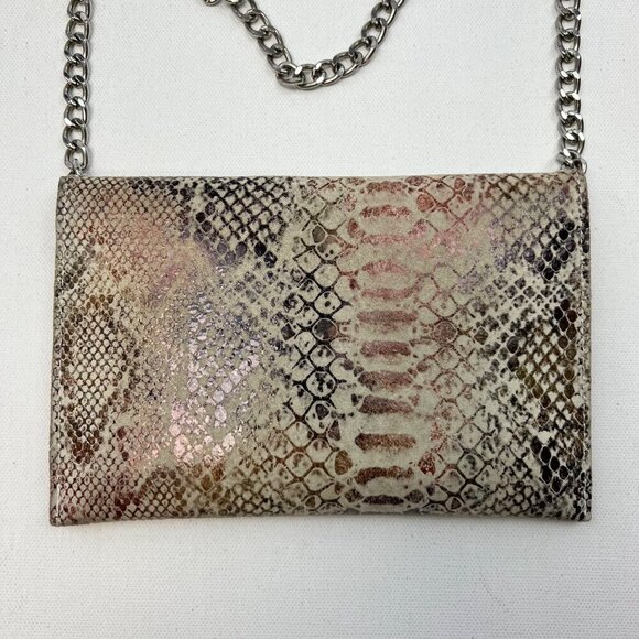 JJ Winters Leather Snake Print Crossbody Envelope Purse Chain Strap - Picture 7 of 8